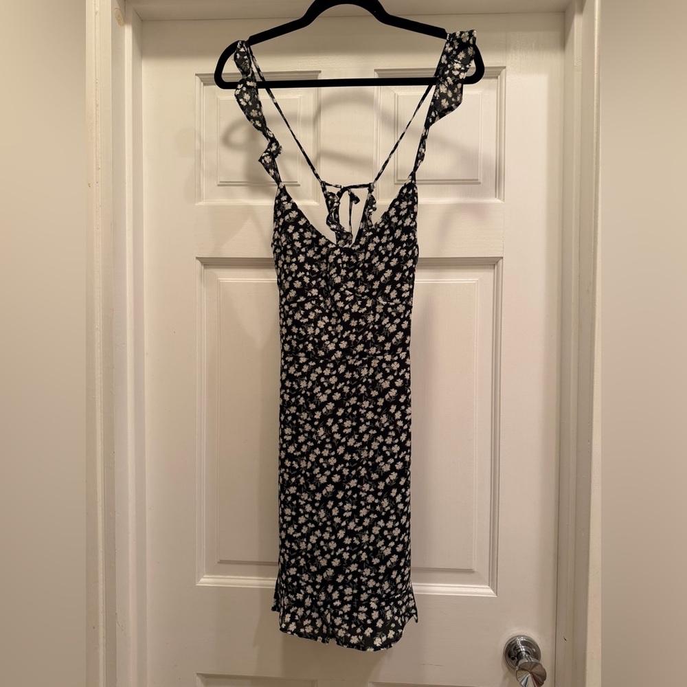Abercrombie Black and White Floral Ruffle Strap Mini Dress